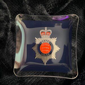 UK Police👮VTG Collectible Glass Change Tray Dish England- ESSEX POLICE